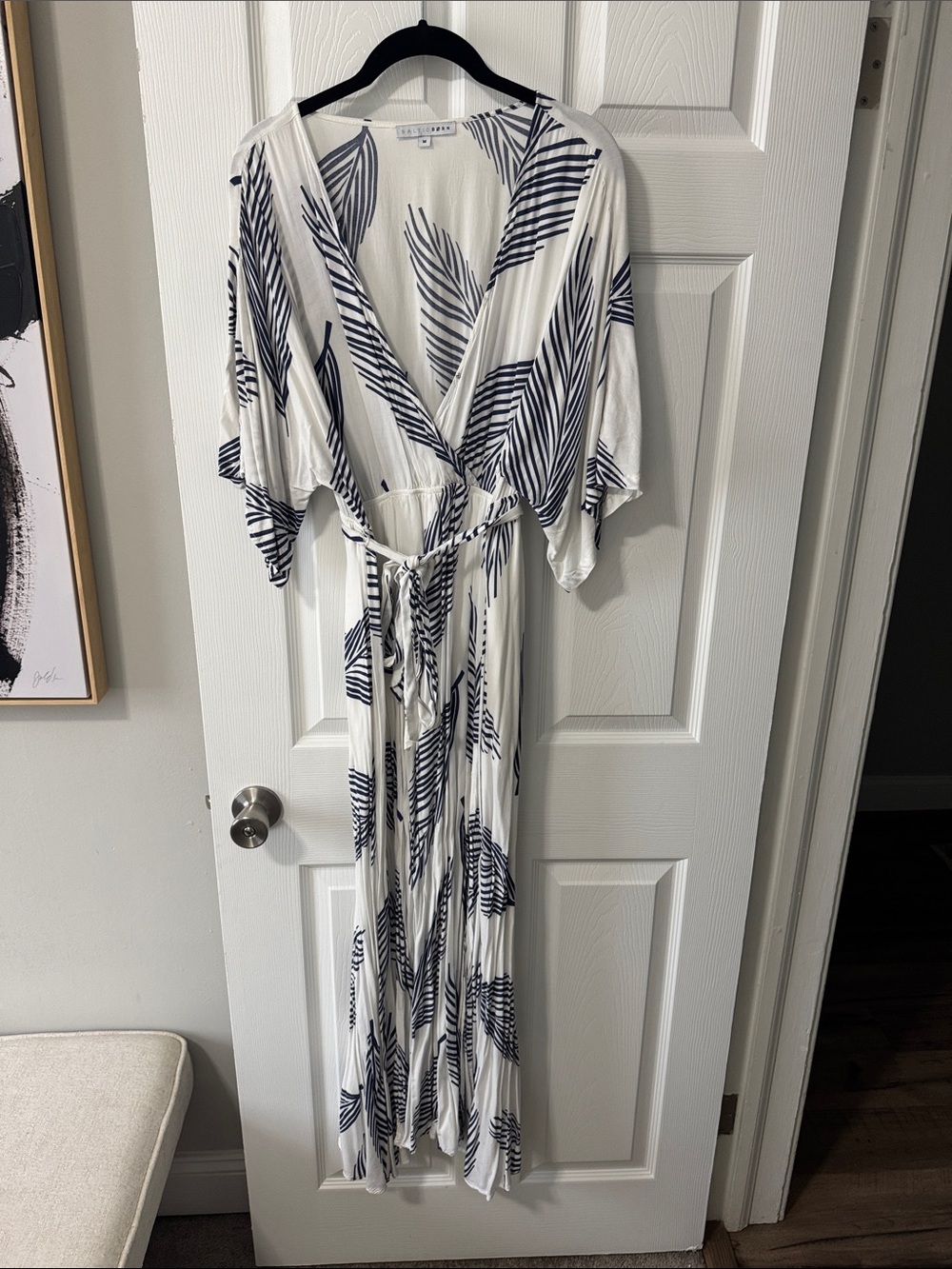 Baltic Born White Maxi Dress with Navy Leaf Print